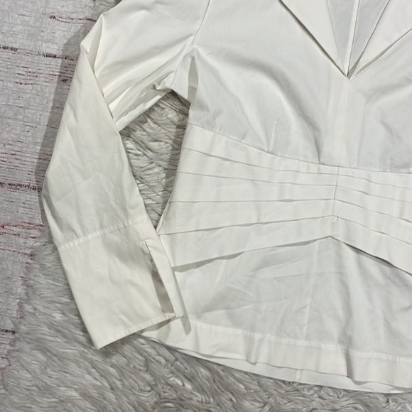 Natori White Poplin Pleated Front Pullover Blouse - Picture 3 of 9